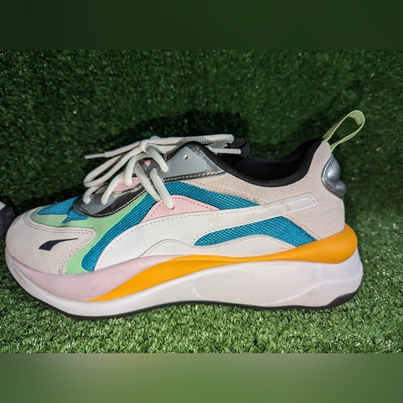 Puma Women's RS-Curve Aura Running Sneakers Mesh Blue Silver White Size 9 - Picture 2 of 6